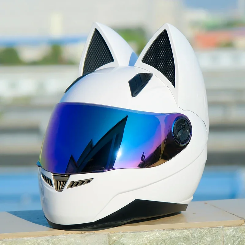 

Мотоциклетный шлем с кошачьими ушками для женщин, анфас, мотокросс, мотоцикл, мужской мотошлем, дышащий DOT-сертификация, подарок подруге