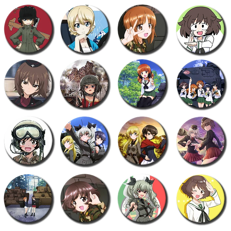 Фото Броши 58 мм G-GIRLS Und PANZER с мультяшными персонажами: Михо Нишизуми, Саори Такебе, Хана Исузу, Юкари Акияма, Мако Рейзеи №1