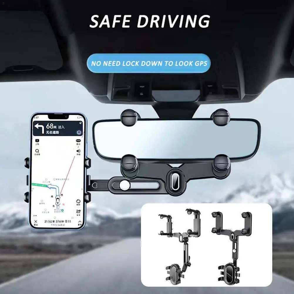 

360° Rotating And Retractable Car Phone Holder Rearview Mirror Driving Recorder Bracket Universal For Car Interior Accessories