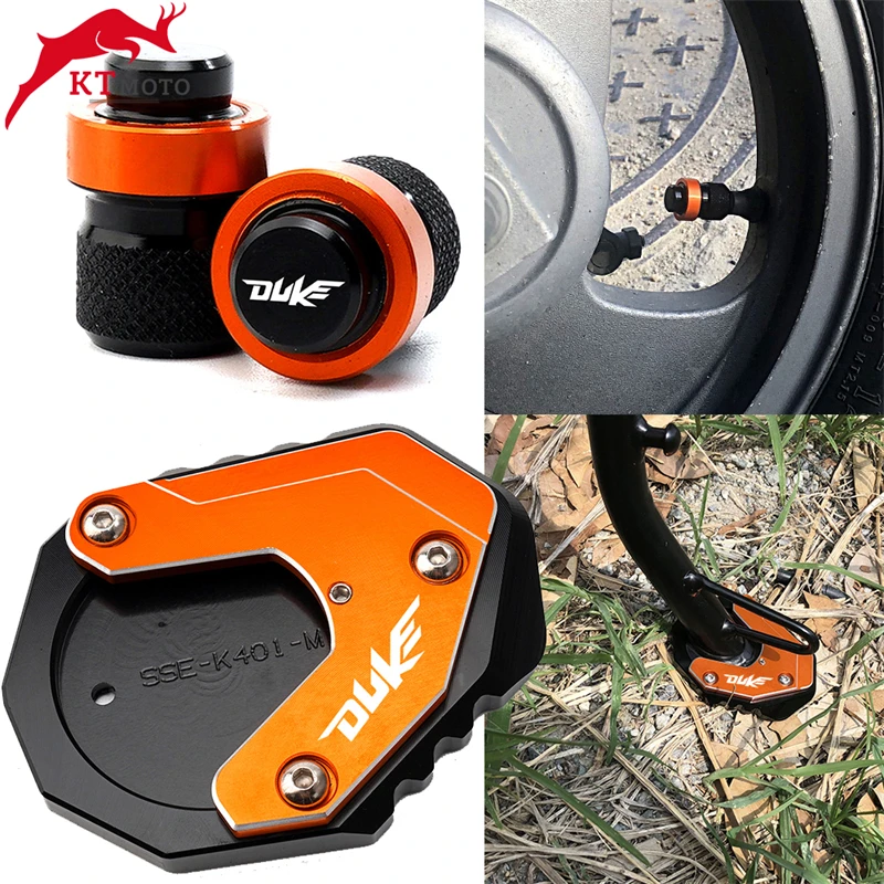 

Боковая подставка с ЧПУ, увеличивающие удлинители и воздушные колпачки клапанов шин для KTM Duke 125 200 250 390 Duke 390 DUKE200, аксессуары для мотоциклов