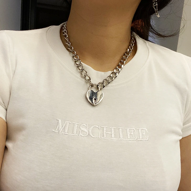 Женский чокер в стиле панк металлическая подвеска серебристого цвета Харадзюку