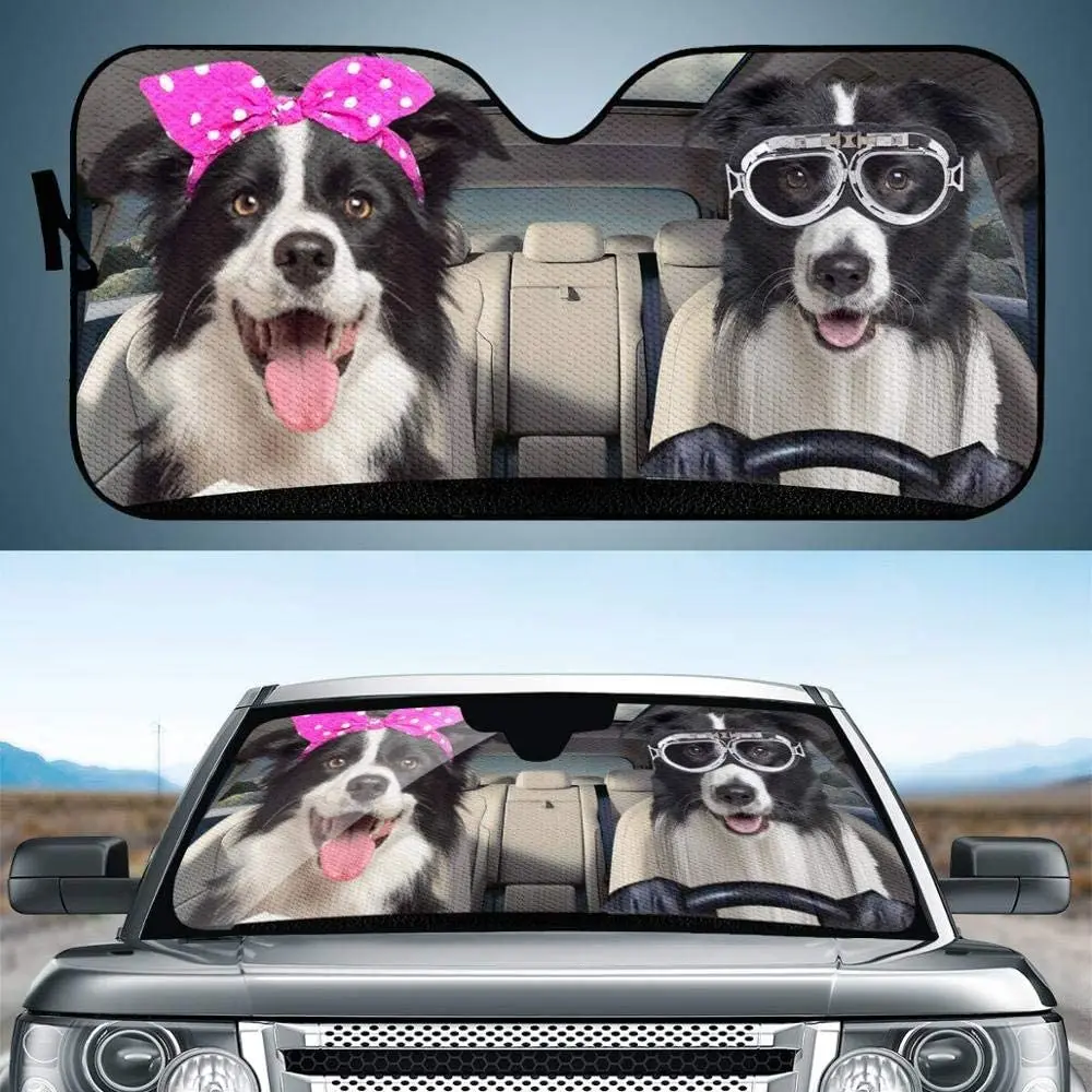 

FKELYI Border Collie Print Car Sunshade Durable UV Ray Reflector Foldable Auto Windshield Sun Shade with Double Bubble Foil