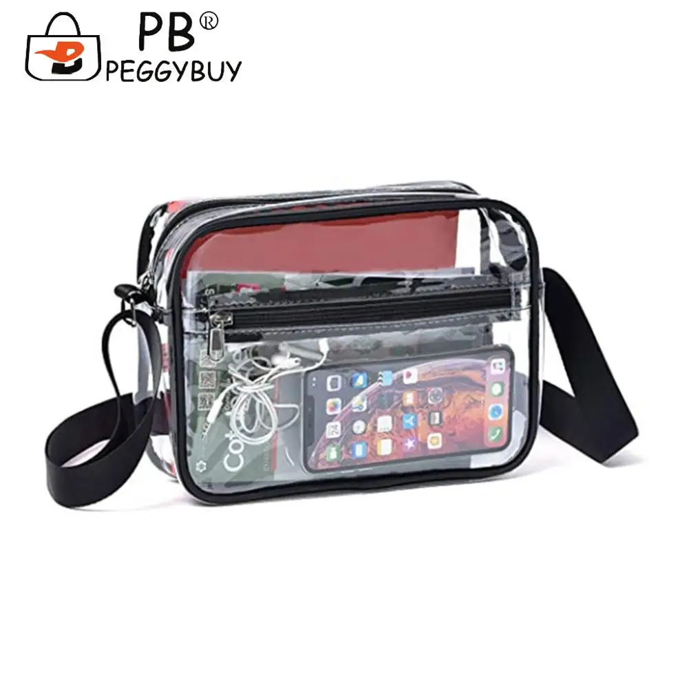 

Women PVC Clear Waterproof Small Handbag Portable Travel Stadium Approved Zipper Shoulder Crossbody Bag Toiletry Pouch