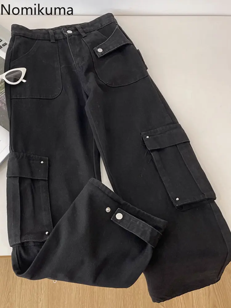 

Korean Cargo Pants Women Clothing Streetwear Vintage Y2k Jeans Harajuku Black Pantalon Femme Straight Pocket Casual Trousers