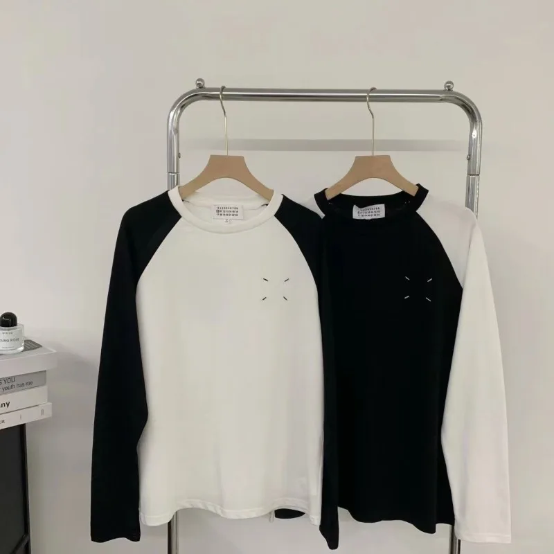 

Mm6 Margiela Classic Black White Long Sleeve T-shirt Digital Printed T-shirt High Quality Breathable Loose Simple Top T-shirt