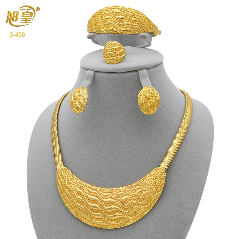 

XUHUANG Indian Luxury Plated Necklace Jewelry Set For Women Ethiopian Dubai Jewellery Sets Bride Wedding Party Collection Gifts