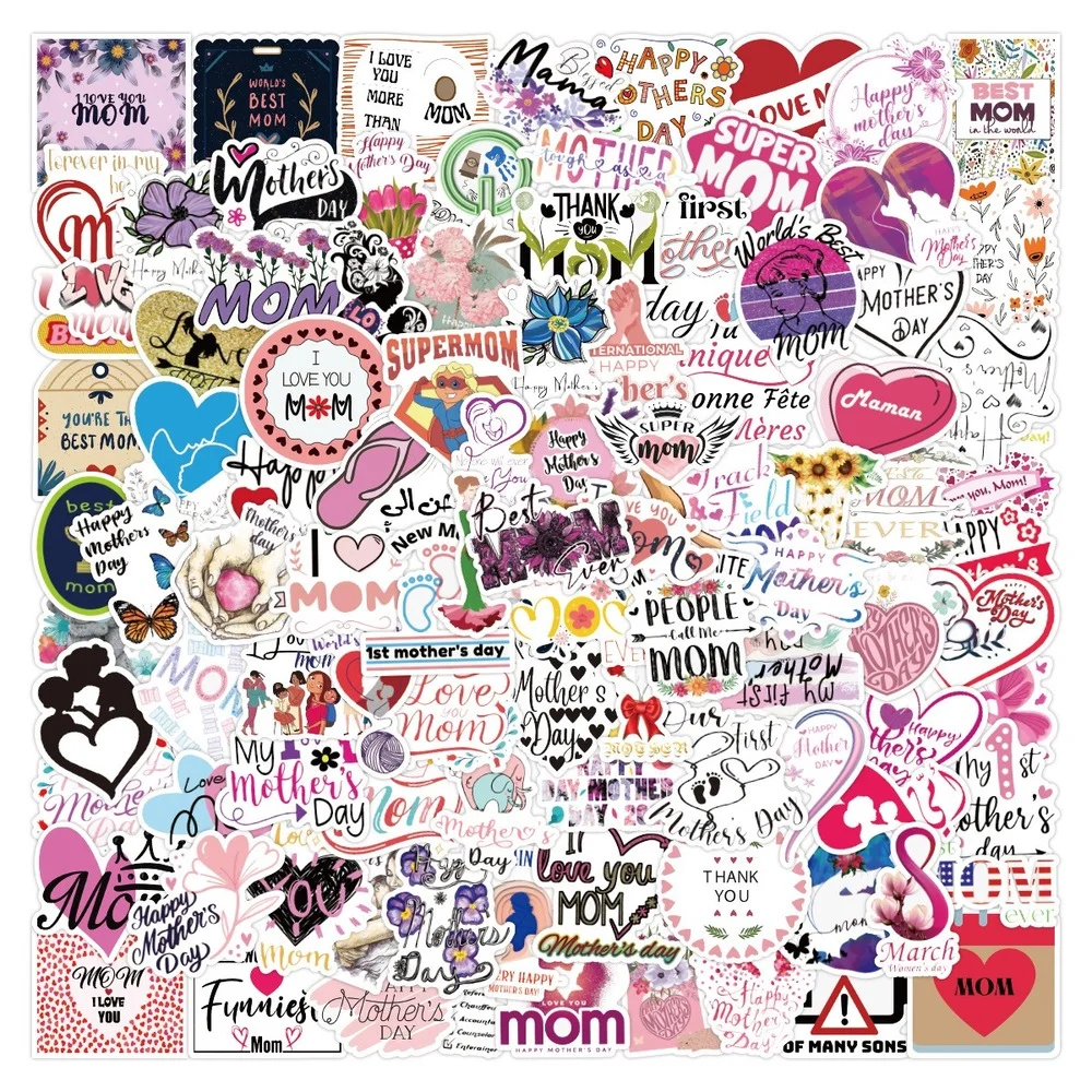

100Pcs Mother's Day Stickers I Love You Mom Cartoon Decals DIY Phone Laptop Luggage Fridge Stationery Sticker Holiday Toy Gift