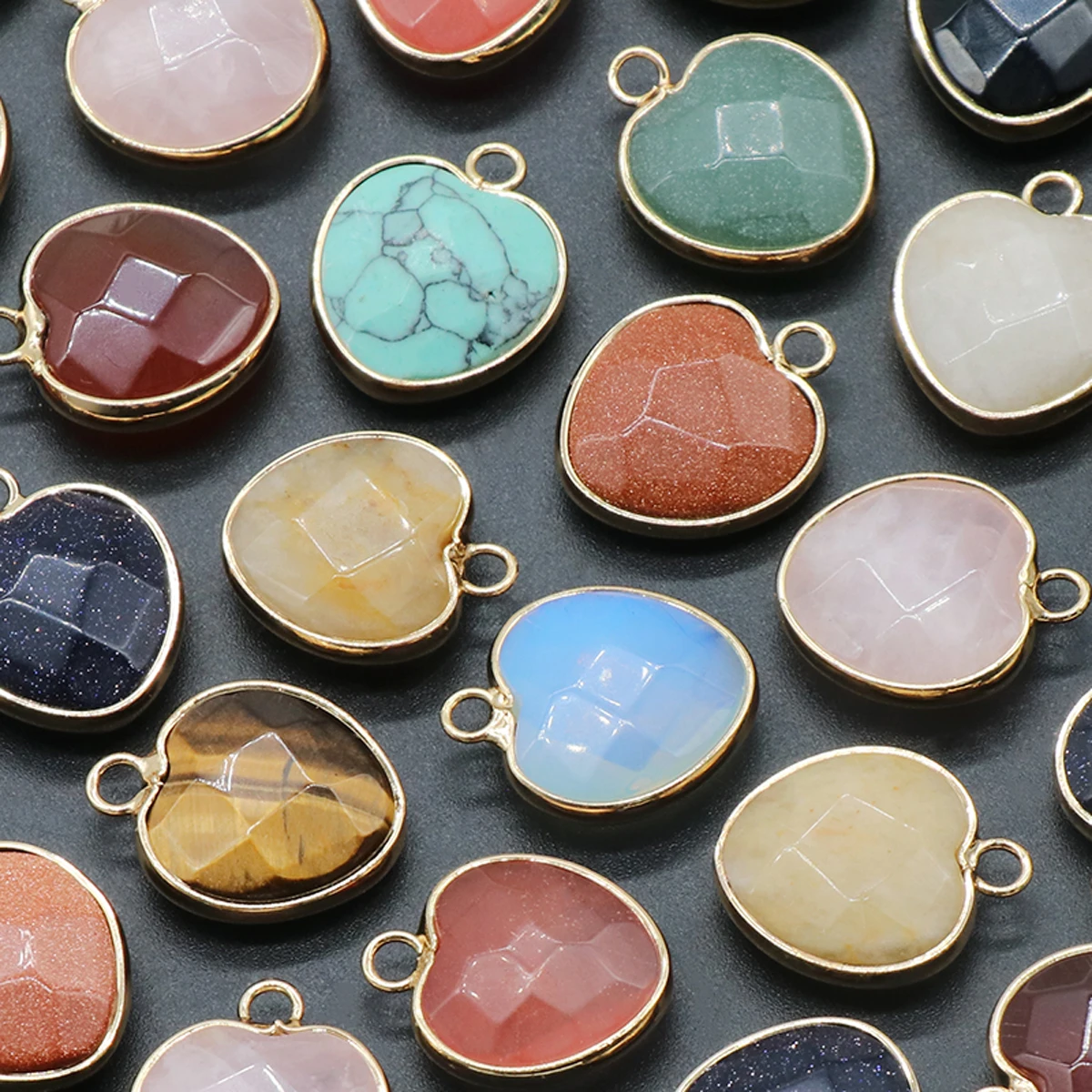 

Natural Heart Shape Faceted Stone Pendants Golden Edge Crystal Agate Stone for Jewelry Making Necklace Earrings