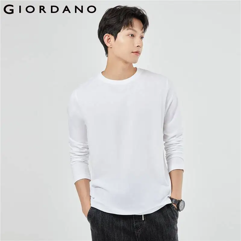 

GIORDANO Men T-Shirts 100% Cotton Comfort Solid Color Simple Basic Tee Crewneck Long Sleeve Fashion Casual Tshirts 01023820