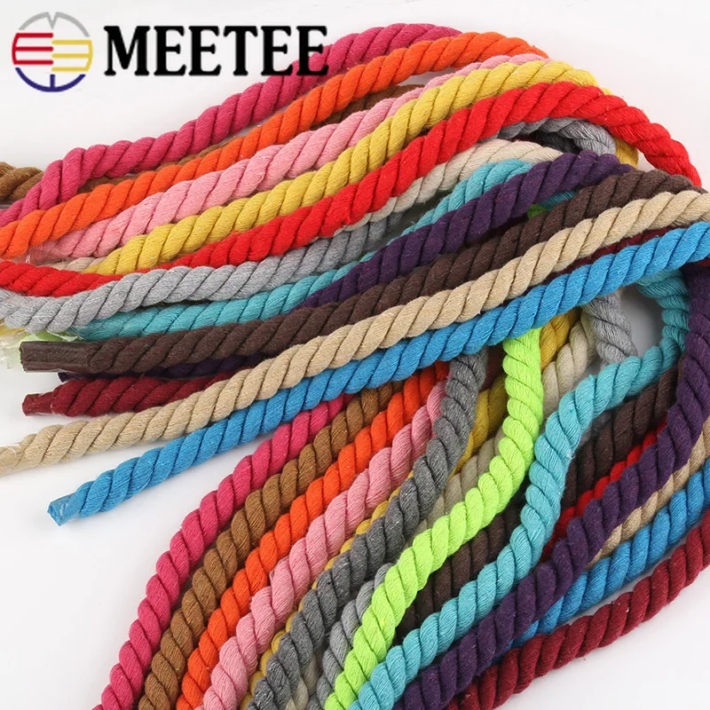 Meetee 10 metri 5/8/10/12/20mm corda di cotone colorato a tre fili corda intrecciata in macramè decorazione della casa corda accessori per cucire