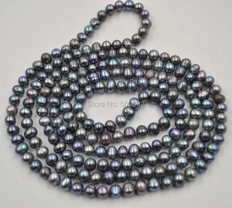 

Free shipping 60" length 7-8mm black freshwater pearl necklace