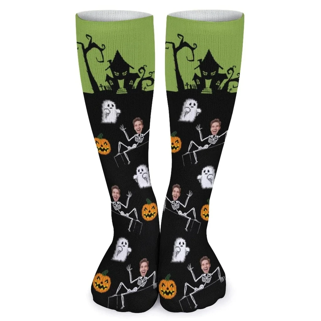 Фото M Yescustom Face Gift для него/ее пользовательское лицо сублимированные круглые носки Хэллоуин персонализированные смешные фото носки подарок №2