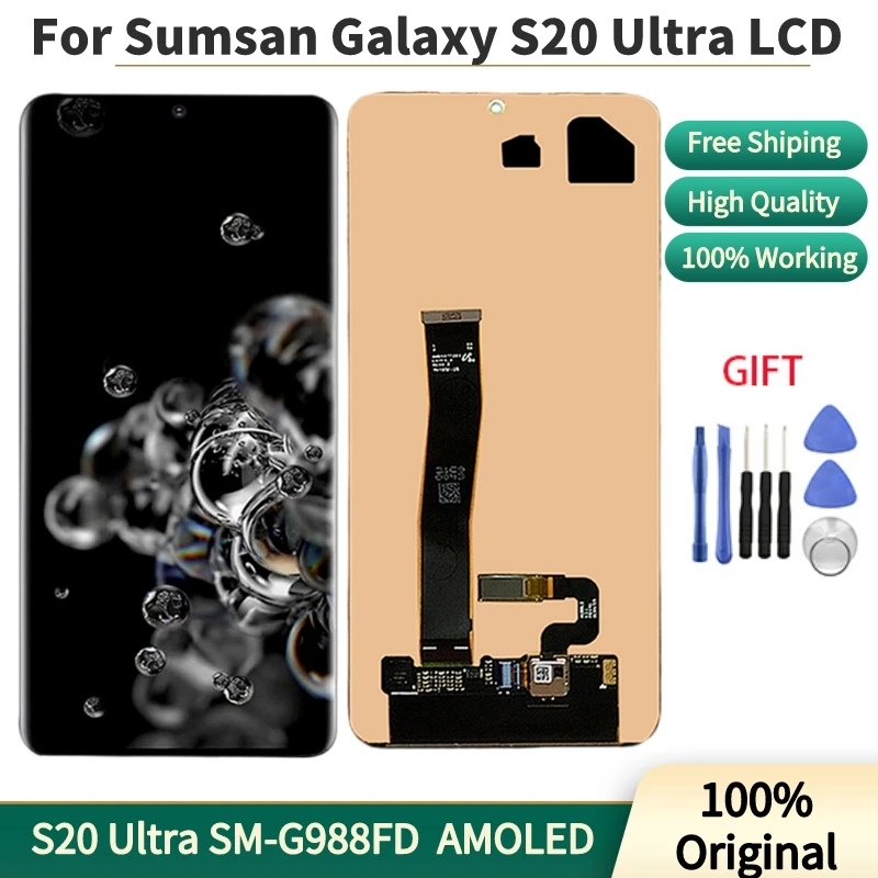 

100% Original Super Amoled Display For S20U LCD SAMSUNG Galaxy S20 Ultra G988 G988F Touch Screen Repair parts