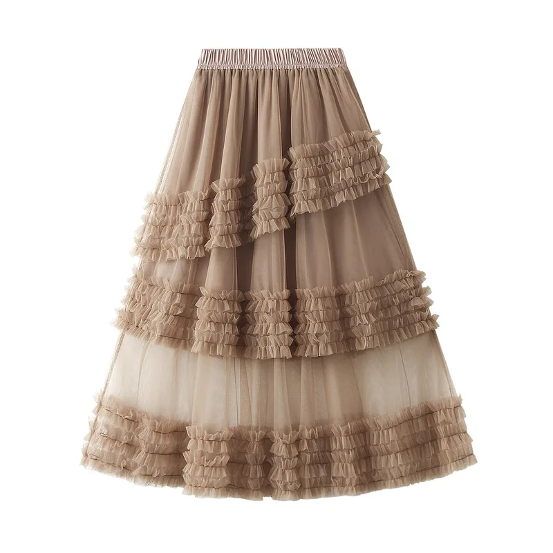 

2022 Spring Summer New Elastic High Waist Thin Simple Pink Cake Skirt Casual Loose Temperament Women Long Skirt Free Shipping