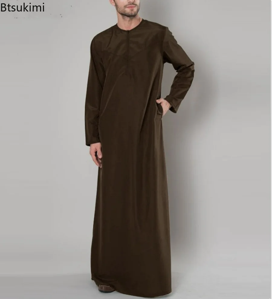New 2023 Islamic Arabic Muslim Kaftan Men Long Sleeve Zipper Loose Abayas Robes Saudi Arabia Dubai Jubba Thobe Men Clothes S-5XL