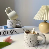 350ml Mug Big Ear Nordic Sesame Dot Splash Ink Coffee Cup Ceramic Office with Handle Creative Cream Color Straight Drink