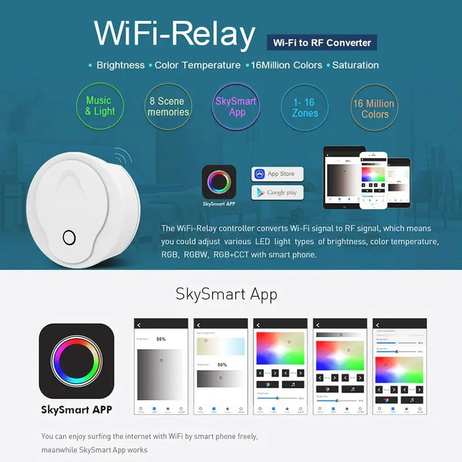 1-16-зонный регулятор яркости Wi-Fi 5 В 12 24 постоянного тока реле в радиочастотный
