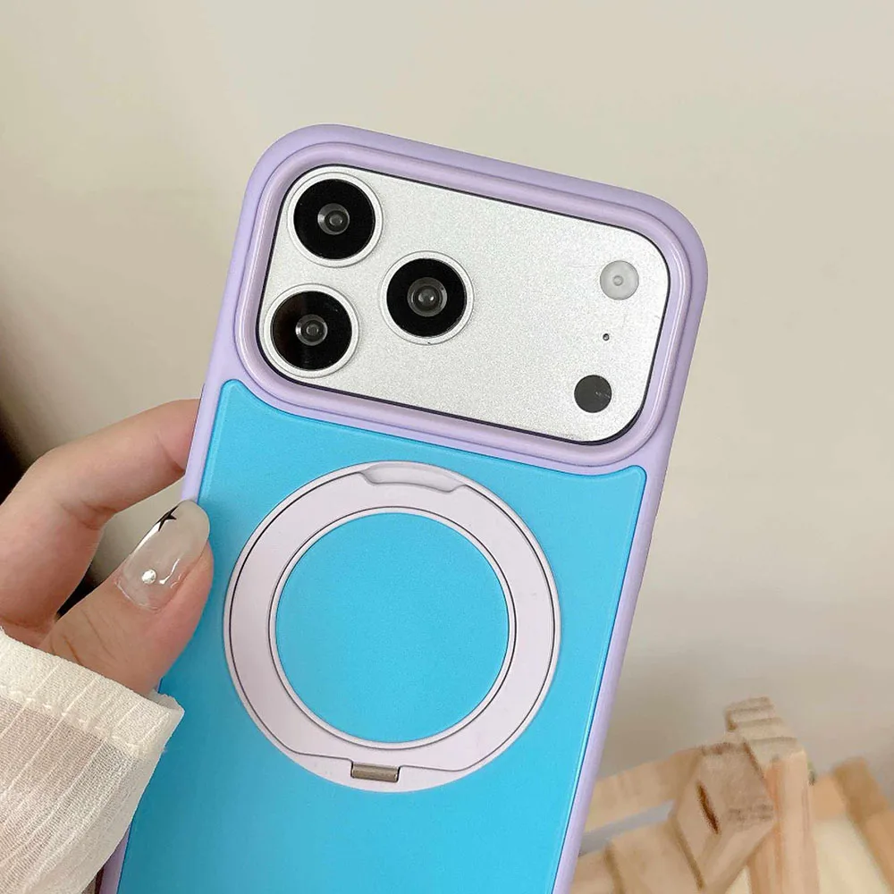 Фото Цветовые сочетания Macaron 360 ° Вращающийся магнитный чехол-подставка для iPhone 17 Pro Max 16 15 Pro Max, мягкий, в конфетных цветах, для пар №4
