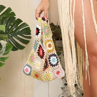 2022 womens handbag casual hand knitted boho crochet flower small tote knitted summer beach bag bali purse