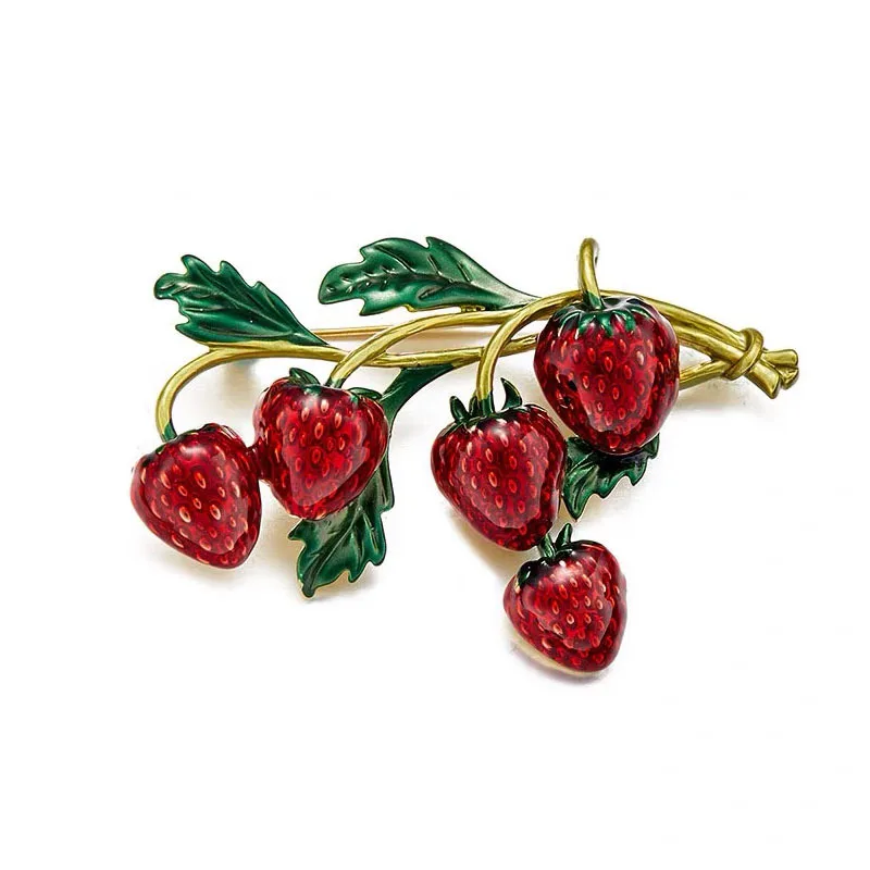

Red Enamel Strawberry Drip oil Brooches For Women Fruits Bouquet Flower Weddings Party Office Casual Brooch Pins Gifts