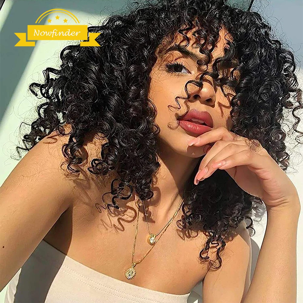 Short Curly with Bangs Human Hair Wigs for Women Brazilian Brown Colored Afro Short Kinky Curly Big Bouncy Blonde Hair Wigs