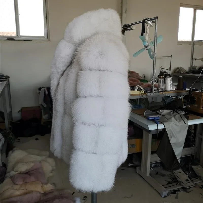 Luxury Women Ladies Winter Fur Coat Genuine Fox Fur 100% Real Fox Fur Coat Big Lapel Collar Thick Warm Outdoor Casual Overcoat