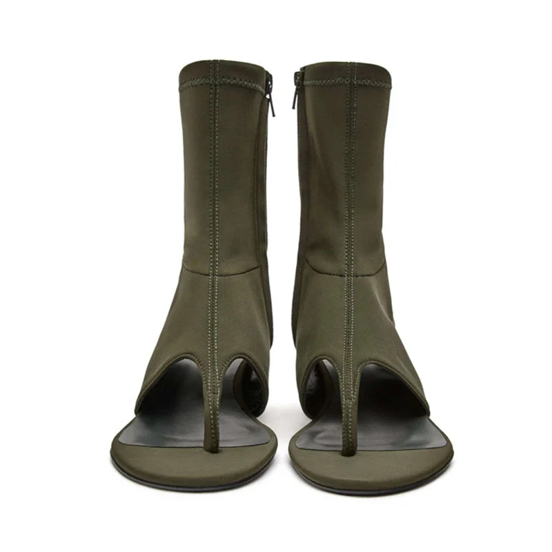 Dark green Women's ankle boots round toe Crude heel fashion Side zippered female shoes Outdoor Novelty Versatile ladies Booties