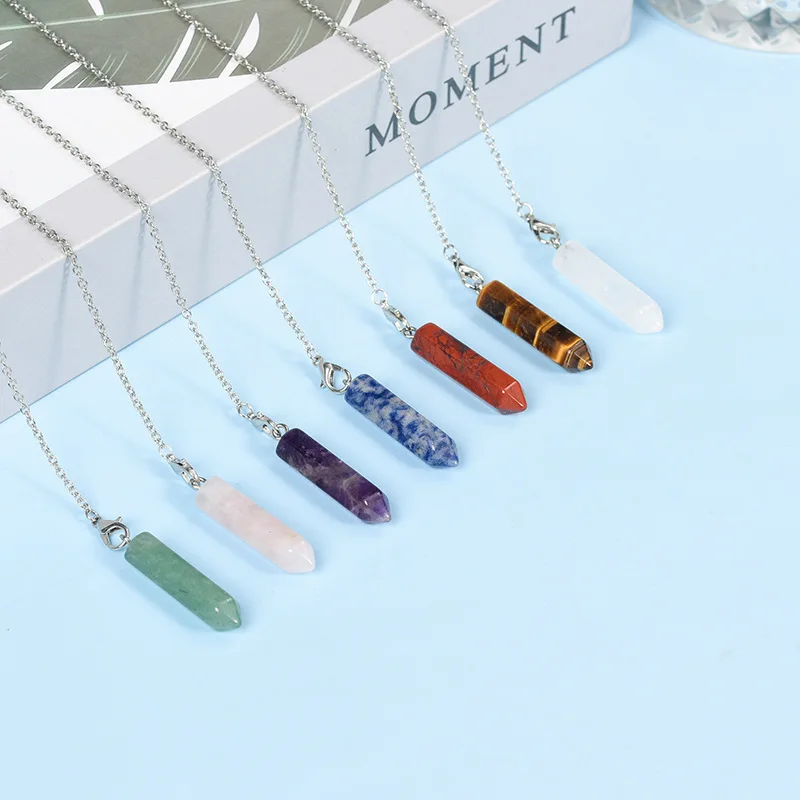 

12pcs 7 Chakra Reiki Stone Beads Chain Pendulum Pillar Pendant Healing Crystal Amethysts Lapis Lazuli Yoga Charms Ornament