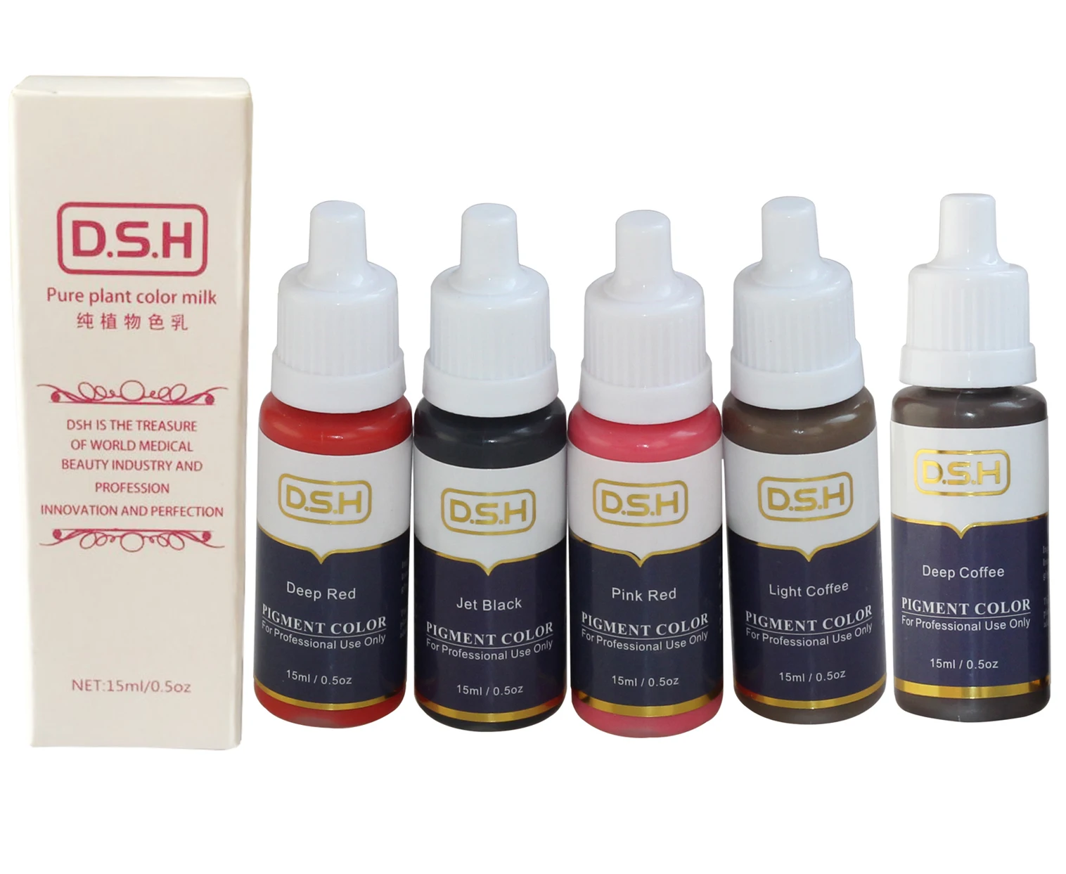 

5Pcs 15ml DSH Brand Import Permanent Makeup Micropigment Tattoo Ink Set Pigment for Eyebrow Eyeliner Art Light Coffee RED Colors