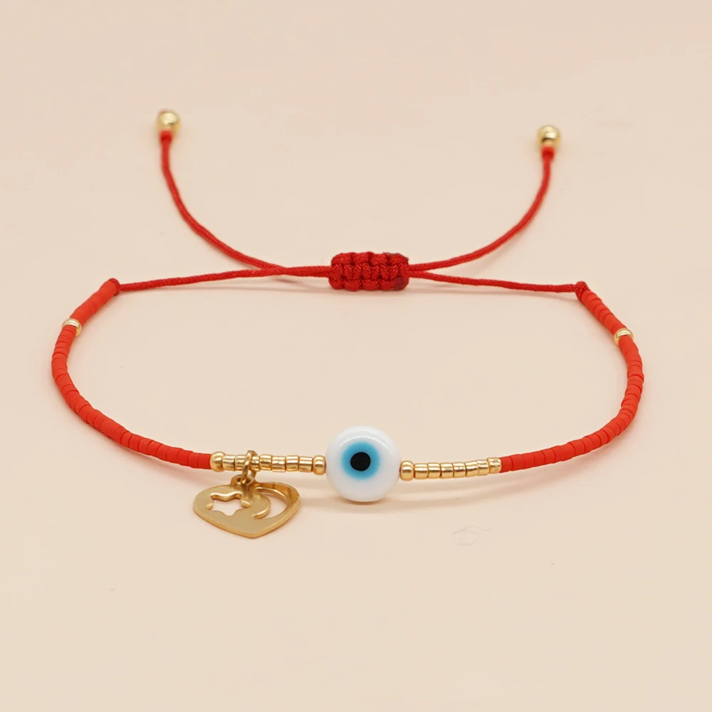 

YASTYT Star Moon Heart Evil Eye Charm Bracelet Miyuki Beads Bracelets For Women Red Friendship Jewelry Boho Simle Tiny Gifts