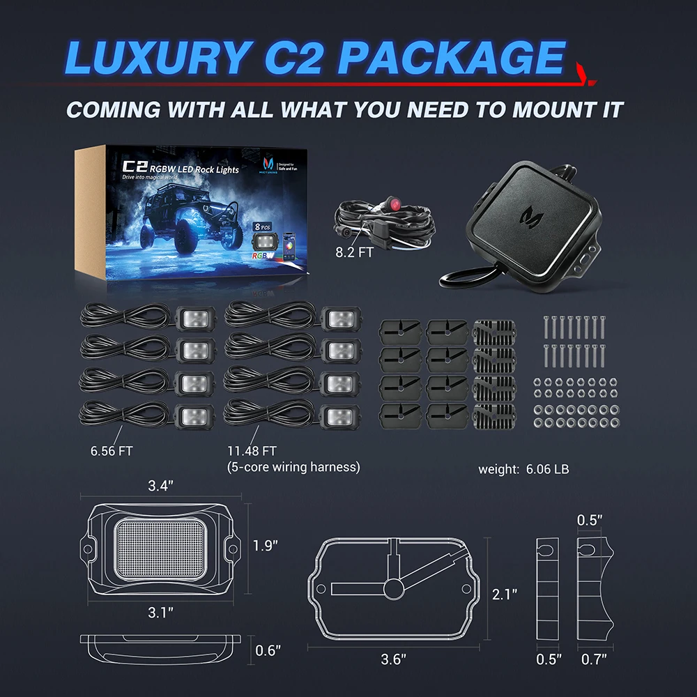 MICTUNING Модернизированные 8-капельные светодиодные рок-фонари RGBW многоцветная