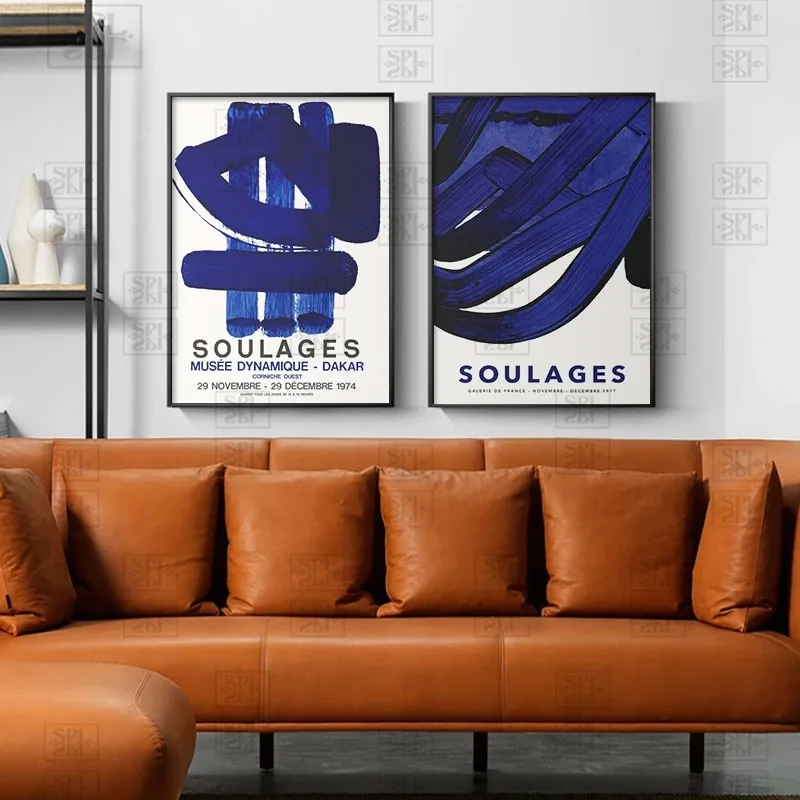 

Canvas Painting Pierre Soulages Museum Exhibition Poster and Print Gallery Wall Art Abstract Pictures for Living Room Home Decor