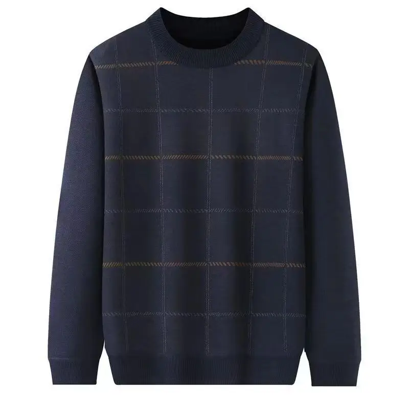 Бархатный свитер с длинным рукавом внутри теплый вязаный для мужчин среднего