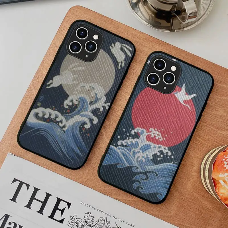 

TOPLBPCS Wave Art Phone Case Hard Leather Case for iPhone 11 12 13 Mini Pro Max 8 7 Plus SE 2020 X XR XS Coque