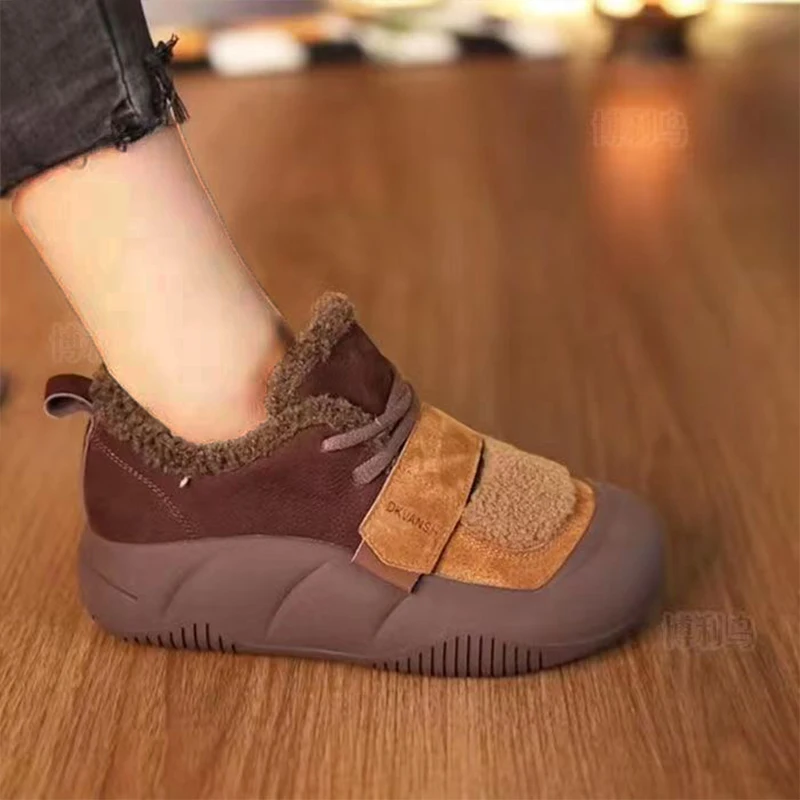 

Fur Women Shoes Platform Flats Goth Boots Chelsea Motorcycle Ankle Fashion Boots 2024 Winter New Short Plush Warm Sneakers Mujer