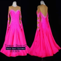 custom made women sport ballroom dance dress rhinestone beading flapper party dress for salsa ballroom dancing hot pink outfits