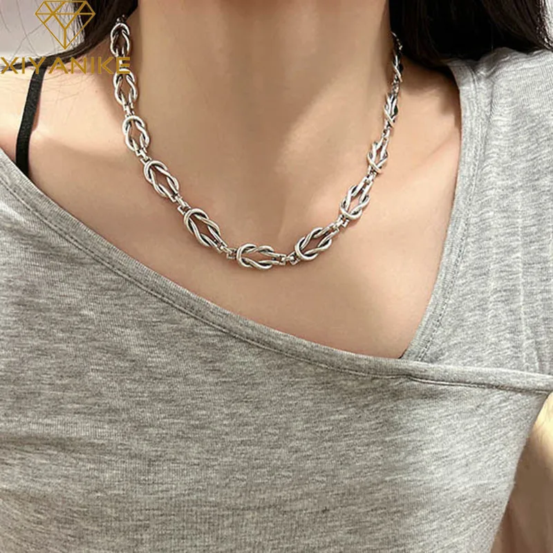 

XIYANIKE Vintage Knotted Twist Thick Chain Necklace For Men Women Hip Hop Fashion New Jewelry Couple Gift Party collier femme