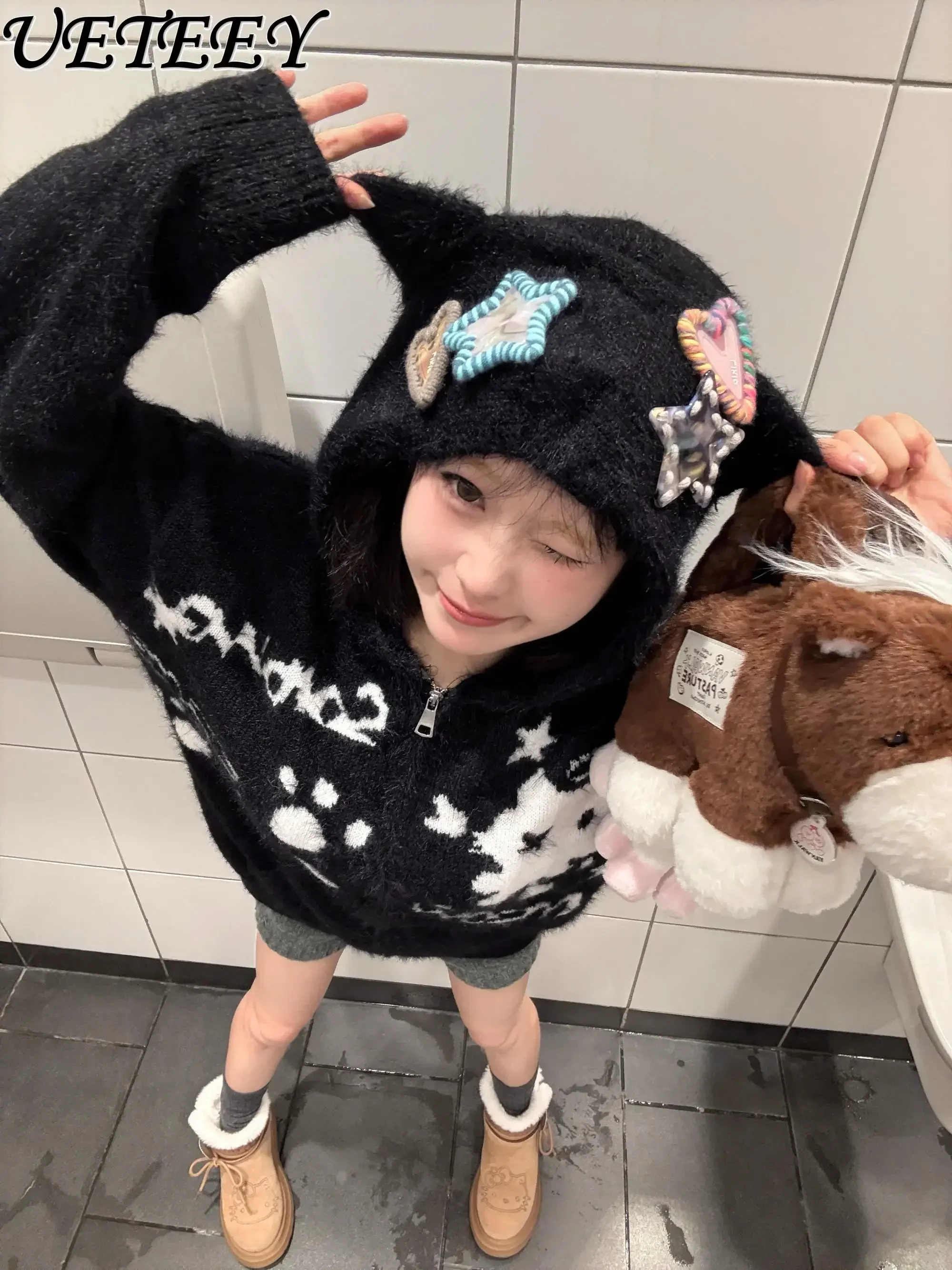 Оригинальный милый женский норковый кардиган свитер осень и зима новая