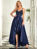 elegant evening dresses long a line deep v neck asymmetrical hem backless 2022 ever pretty of sequin simple prom wome dress