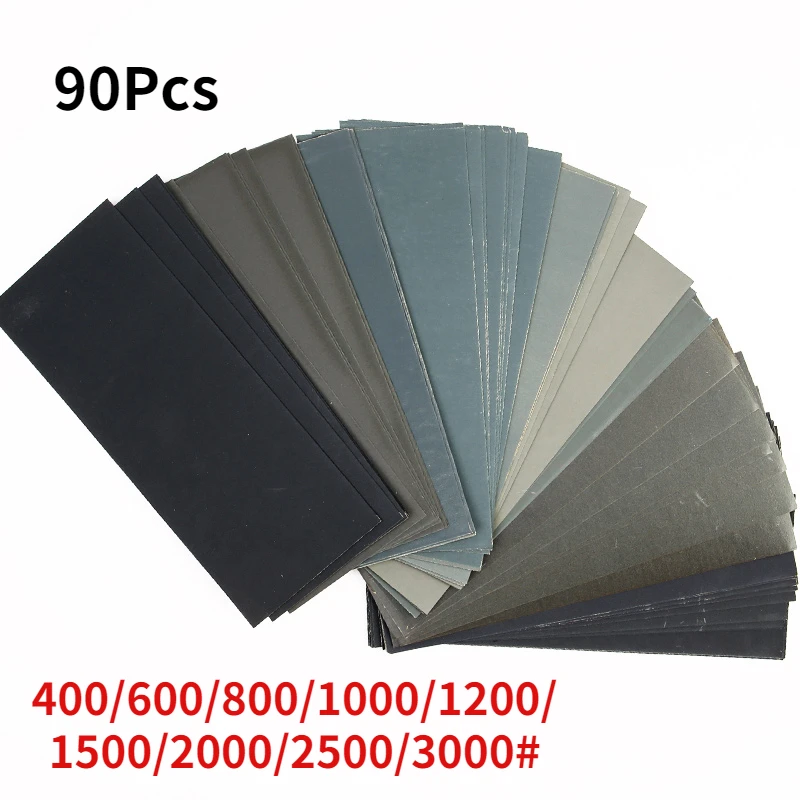 

90pcs Sandpaper Set 400-3000 Grit Wet Dry Assortment Abrasive Paper Sheets for Automotive Sanding Wood Furniture Finishing