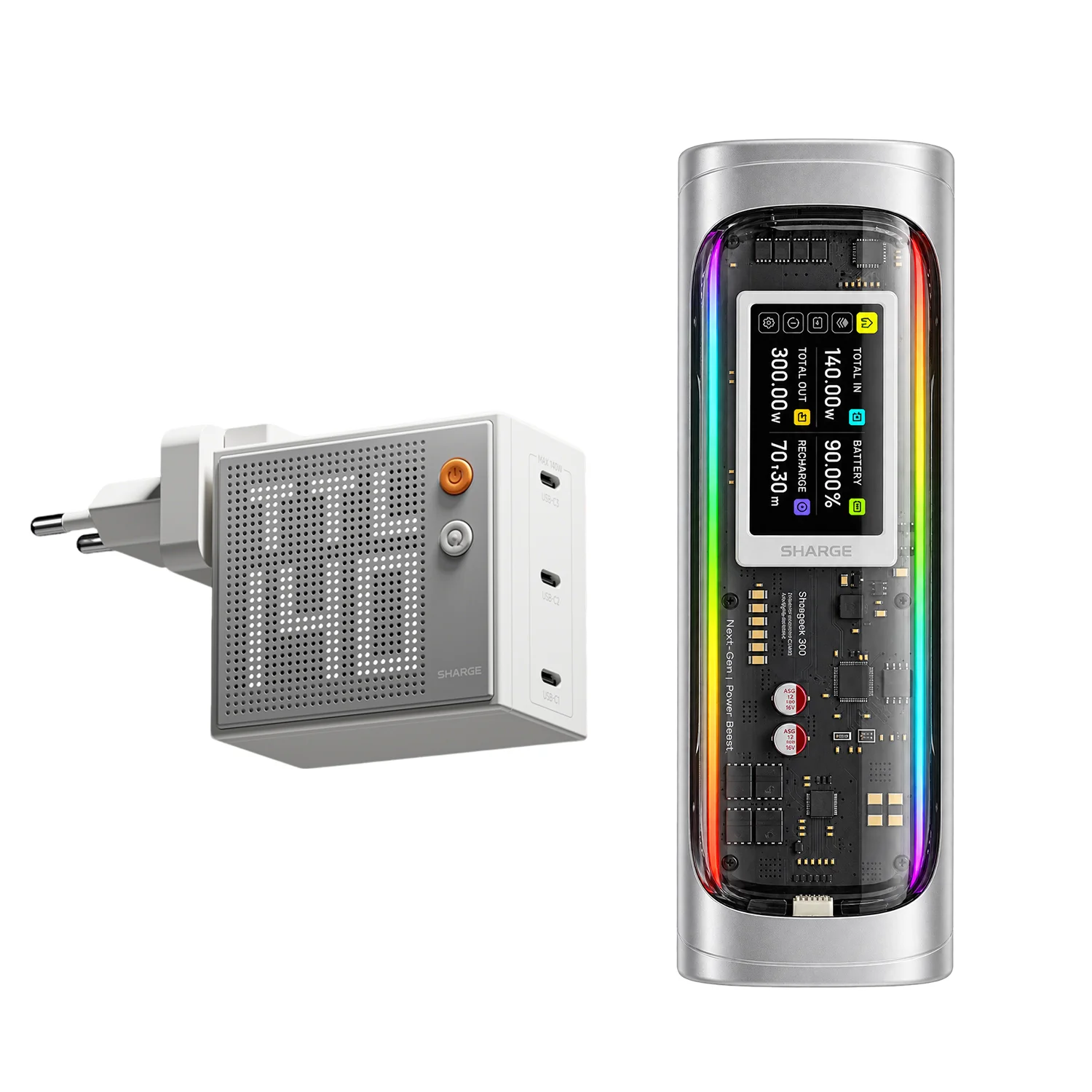 Фото SHARGEEK 300 24000мАч Пауэрбанк + зарядное устройство Pixel 140W GaN, двойной комплект для быстрой зарядки ноутбуков и телефонов №1