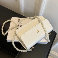 mbti luxury pearl chain metal heart crossbody bag 2022 summer fashion versatile solid color shoulder square bags for women