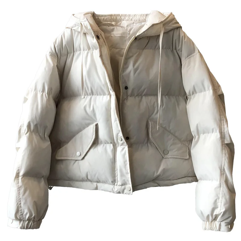 Hundreds of Hooded Cotton Jacket Women's Winter New Solid Colour Down Jacket Students Thickened Warm Bread Clothes Jacket