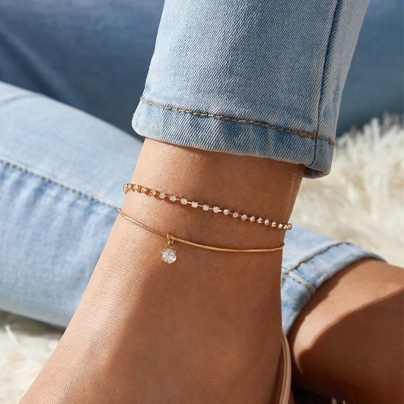 

New Delicate Crystal Double-deck Anklet for Women Girl New Accessories Korean Fashion