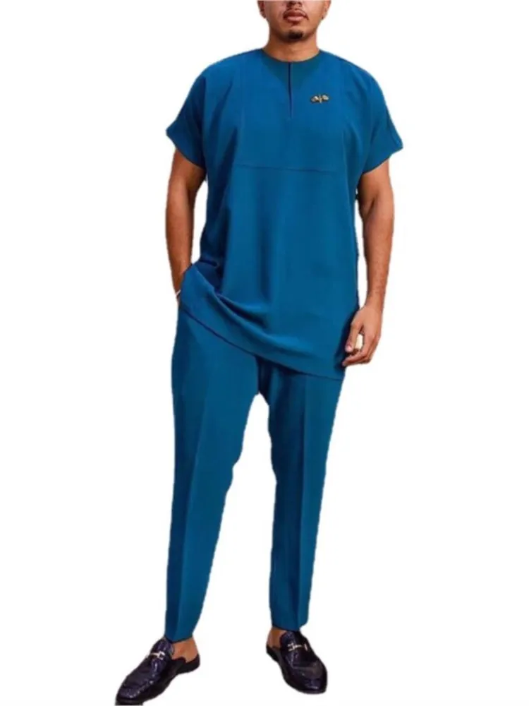 

Dashiki African Clothes For Men 2 Piece Set T Shirt Tops And Pant Suits Summer Fashion Loose Casual Bazin Riche African Outfits