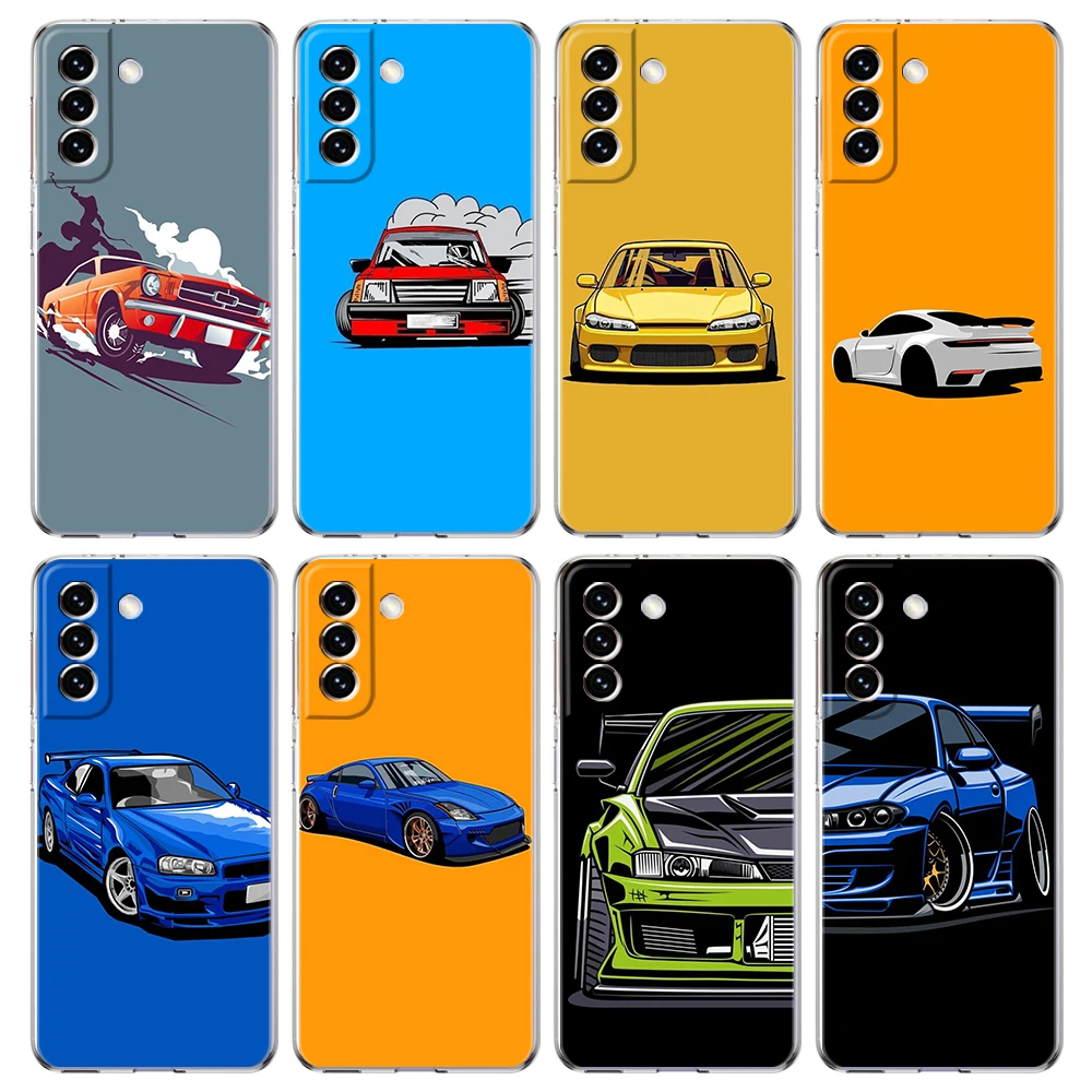 

Japan Sports Car Transparent Case For Samsung Galaxy S23 S22 S20 FE Note 20 10 S21 Ultra S10 S10E M21 M31 M32 Plus Shell Capas