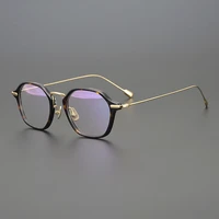 japanese style handmade acetate titanium polygon glasses frame male female ultra light myopia prescription optics eyeglasses