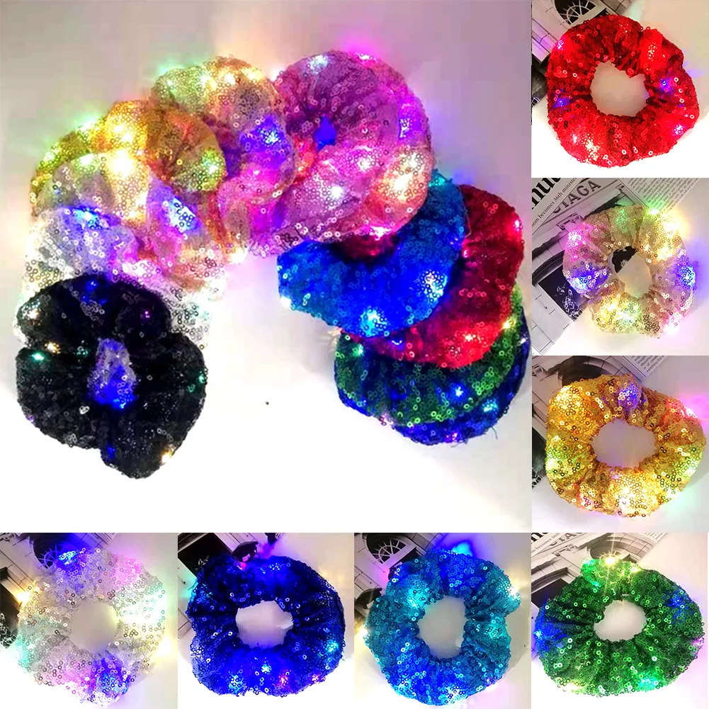 

Hair Scrunchies Led Flash Hair Rope Light Modes Scrunchies Satin Elastic Bands Tie Rope Women Girls Glow In The Dark Party