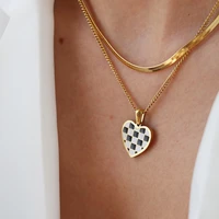 perisbox trendy stainless steel checkered black and white pendant necklace for women vintage retro statement chess necklace