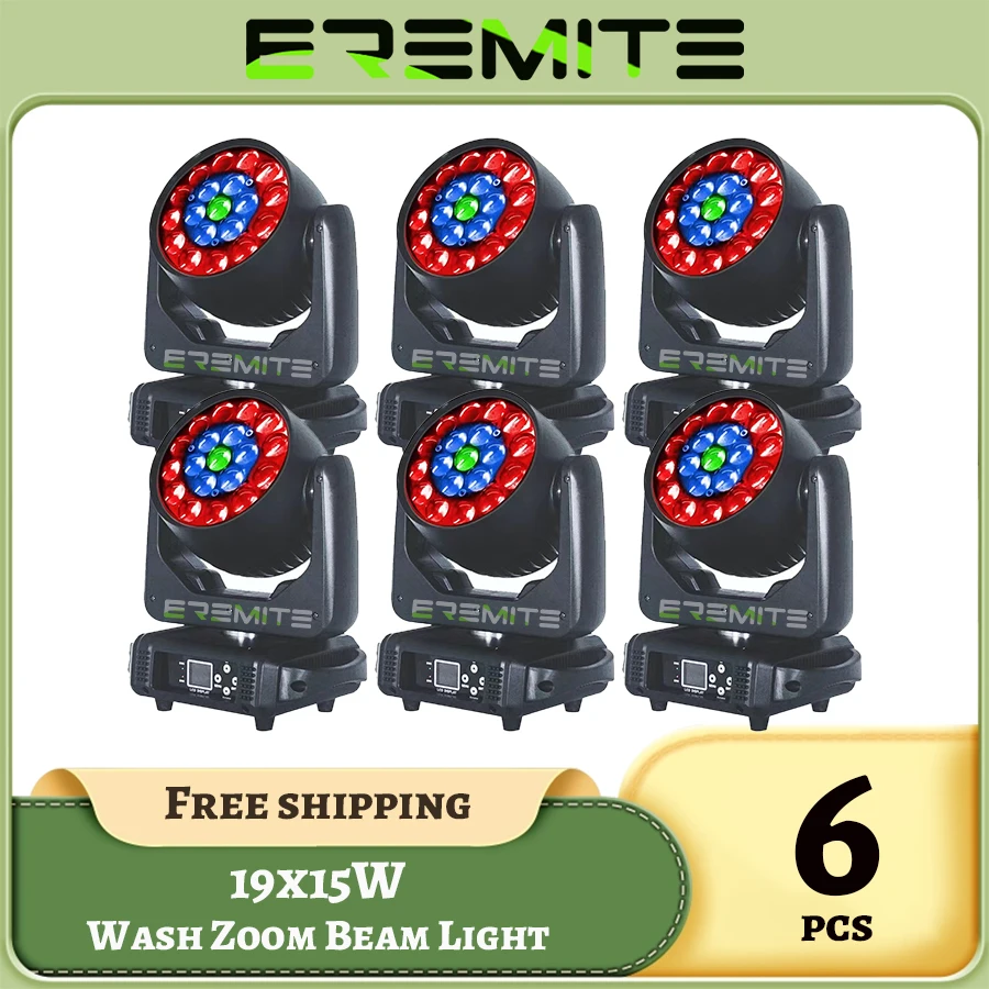 0 налог 6 шт. 19x15 Вт Светодиодная Подвижная головка Zoom Lyre Wash светильник RGBW лучевой